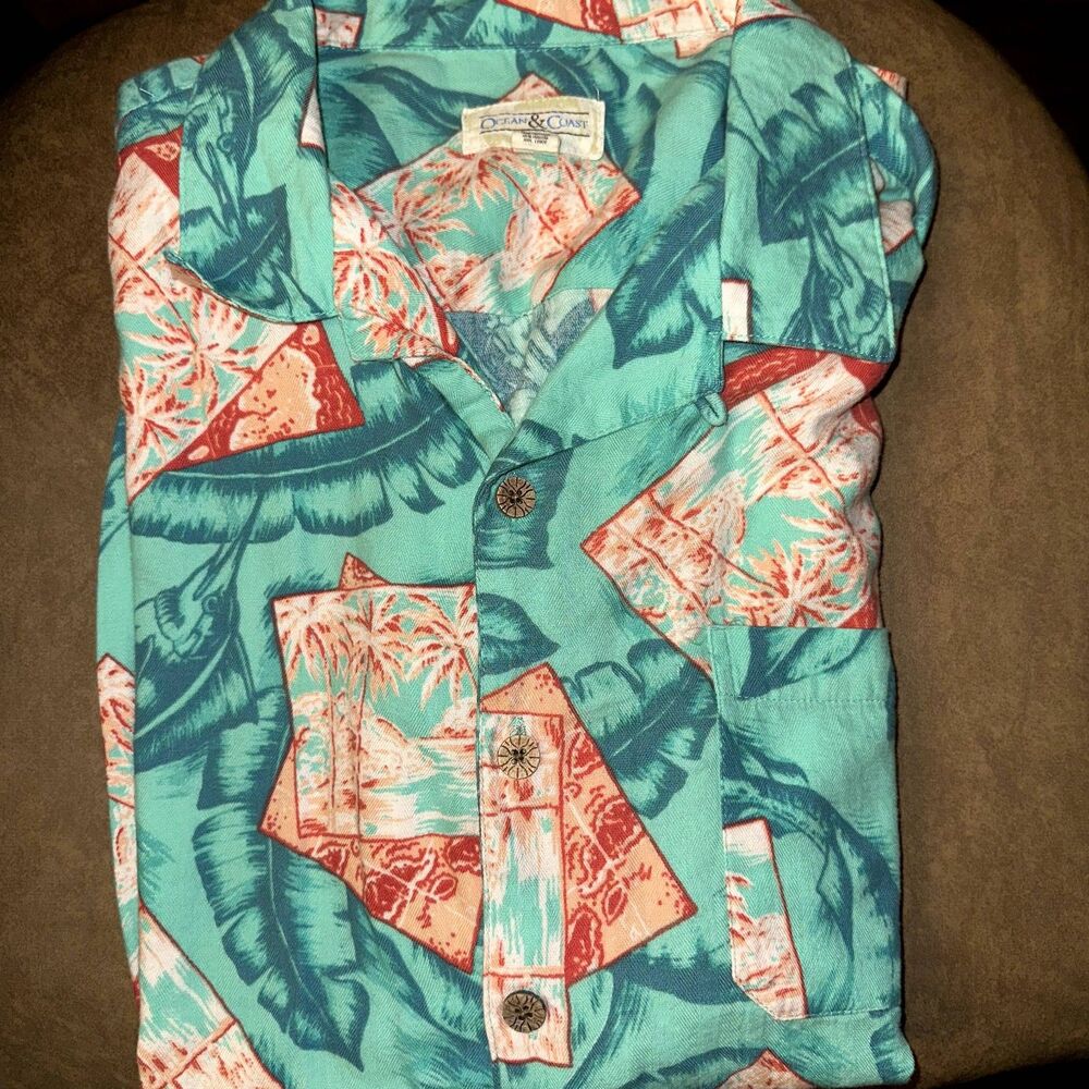 Ocean Coast Button Up Shirt XXL Floral Hawaiian Mens Cotton/Blend Lightweight